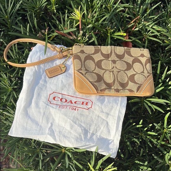 Coach Tan and Brown Signature Wristlet w/ mini Dustbag - Picture 1 of 9